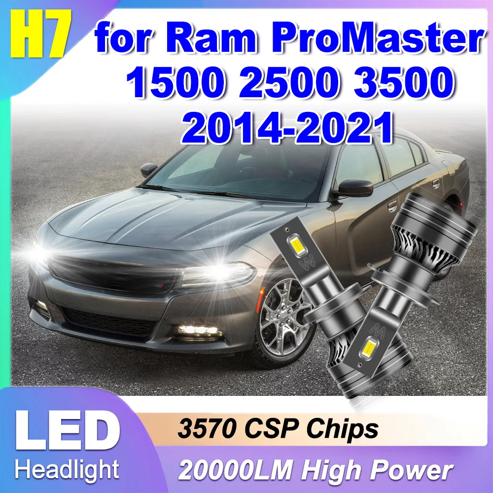 

2X CSP Chips 20000LM LED Headlight 120W H7 Car Headlight Canbus No Error 6000K White For Ram ProMaster 1500 2500 3500 2014-2021