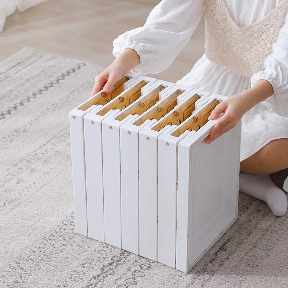 Schuhkarton, stapelbarer Schuh-Organizer, faltbare Kunststoffbox mit transparenter Tür, stapelbarer Schuhkarton für 12 Paare, 6 Höhen – Detail 1