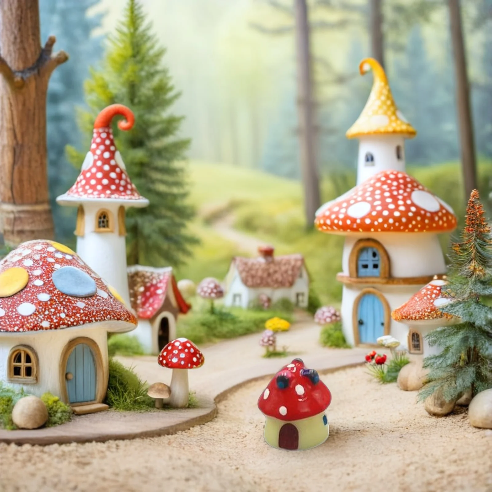 

16 Pcs Mini Mushroom House Statue Fairy Kit Glass Figurine Resin Miniature Miniatures