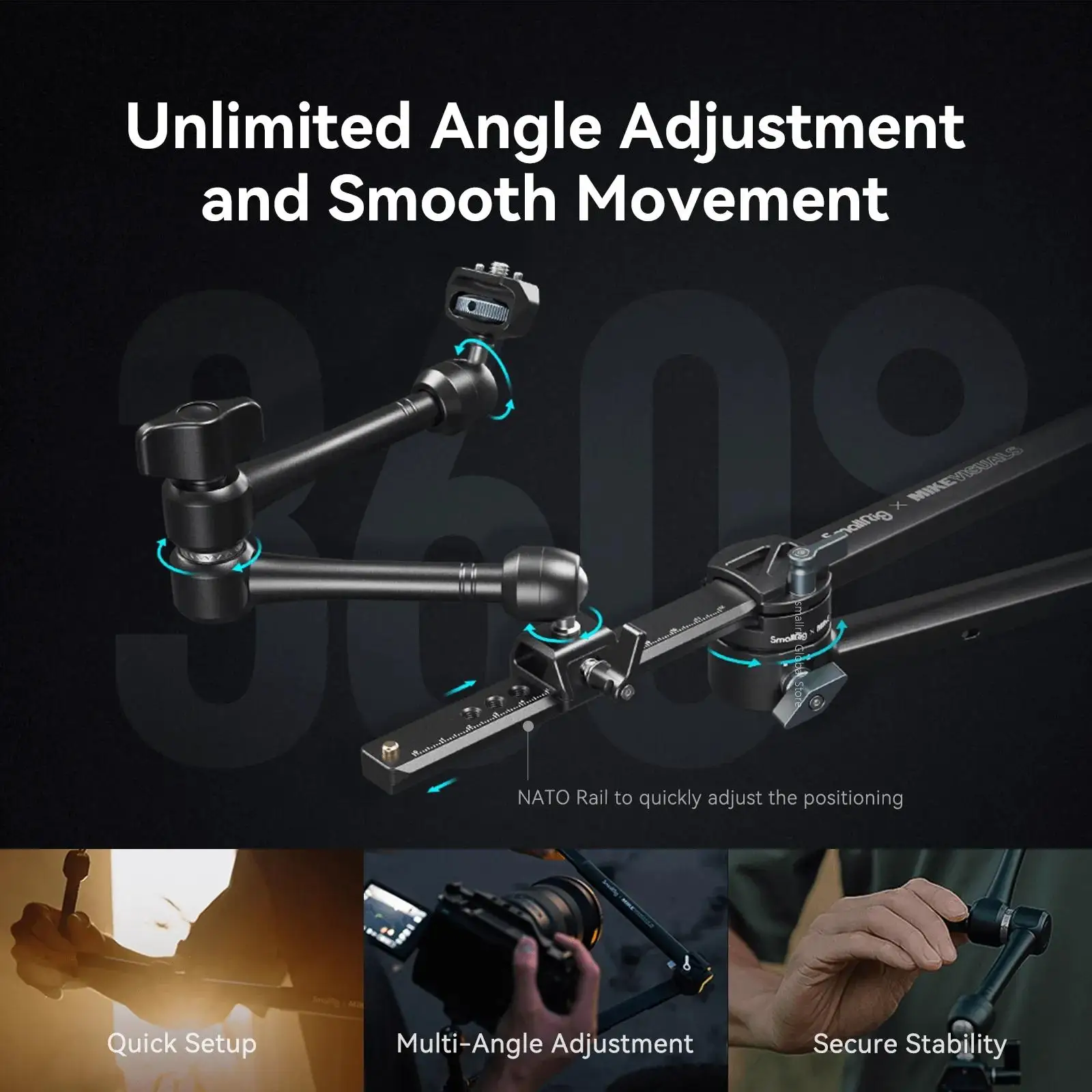 SmallRig MD4362 Tracking POV Kit Adjustable Telescopic Arm with NATO Rail for Individual/Team Handheld Filming