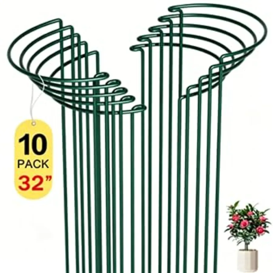 

10 Pack Peony Cages and Supports for Outdoor Indoor Plants, Heavy-Duty Metal, Black, 14 W x 32 H, Rust-Resistant Reusable