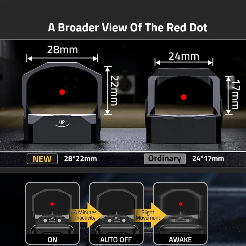 Motion Awake Green Dot Sight 28mm Large Lens 3MOA Open Reflex Sight for RMR with Adapter Plate for MOS and 21mm Picatinny Base view 5