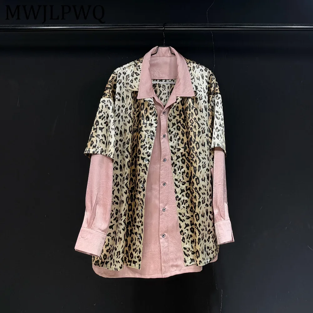

MWJLPWQ Leopard Print Collar Long-Sleeve Shirt For Unisex American Style Unique Lapel Single Breasted Fashion Male Tops 15372