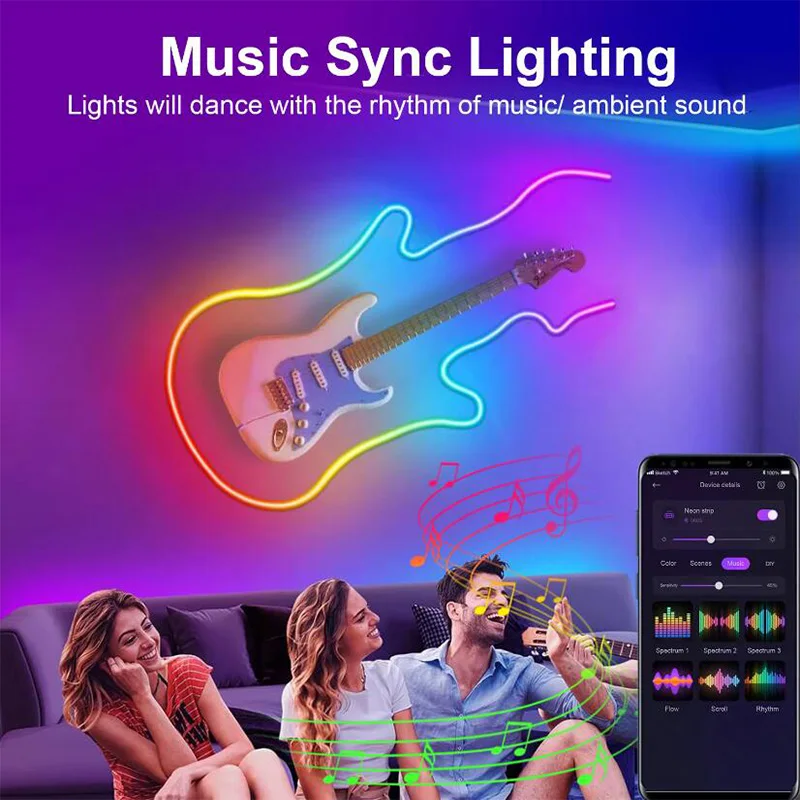 5V RGBIC Bluetooth Neon Led Strip Lights Waterproof Flex Ribbon Music Sync DIY Dreamcolor Chasing Strip for Home Decor Lighting