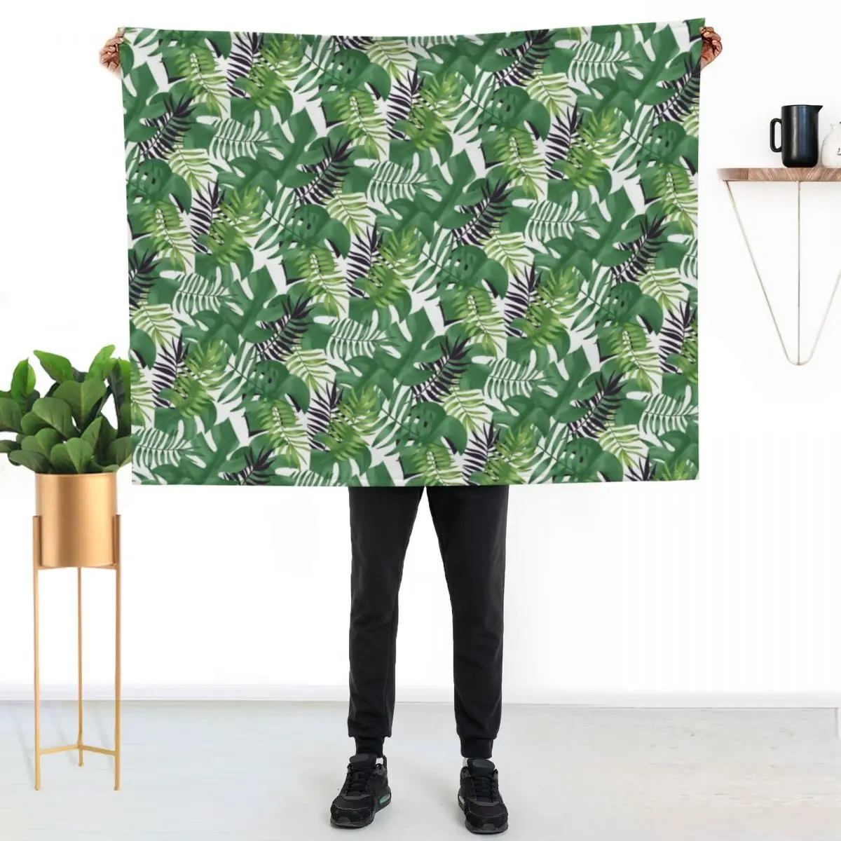 Green Jungle Leaves Tropical Nature Stylish Pattern Throw Blanket Modern Design Soft Blanket for Home Decor