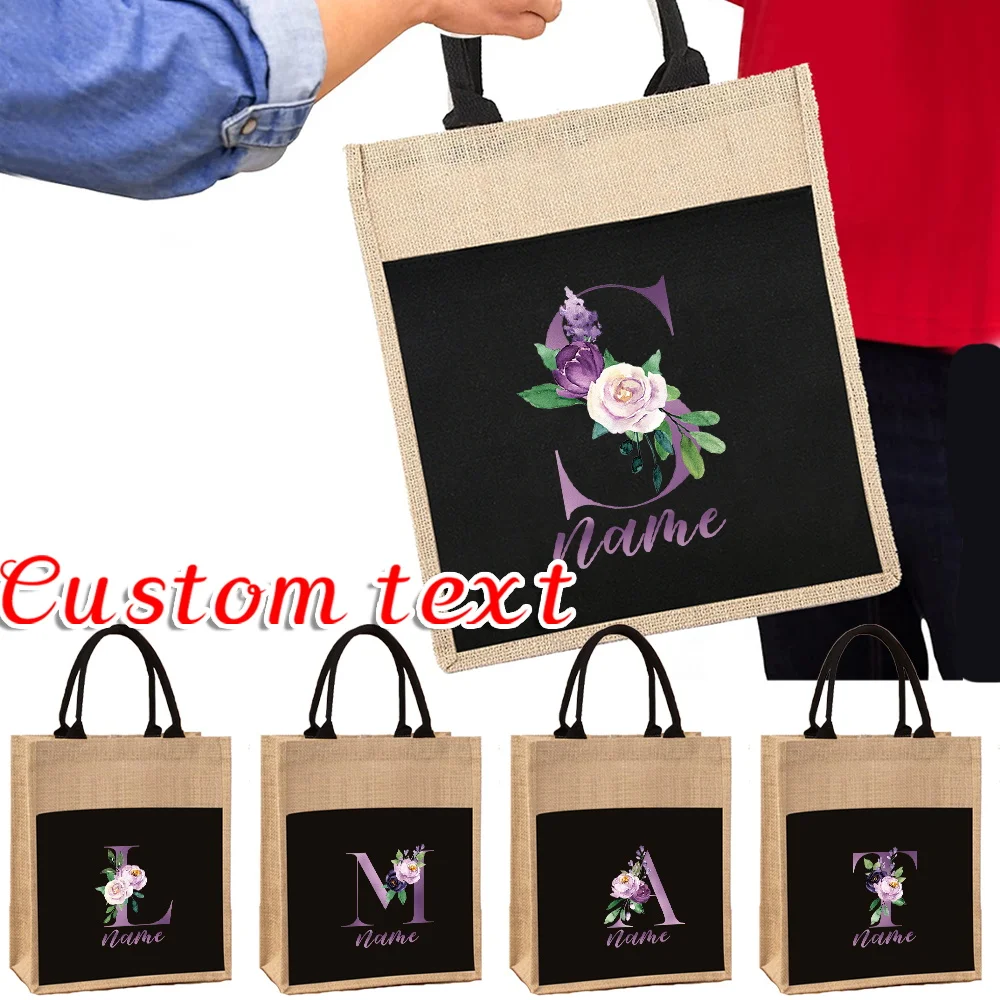 

Персонализированная льняная сумка-шоппер с именем, повседневная сумка для поездок, летняя пляжная сумка-органайзер, портативная сумка для покупок