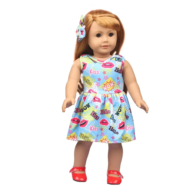 아메리칸 인형 밀크 실크 스커트 + 머리핀 꽃, 12 색 인쇄 의류 세트, 43cm 다시 태어난 아기 OG 소녀 인형 팬티, 18 인치