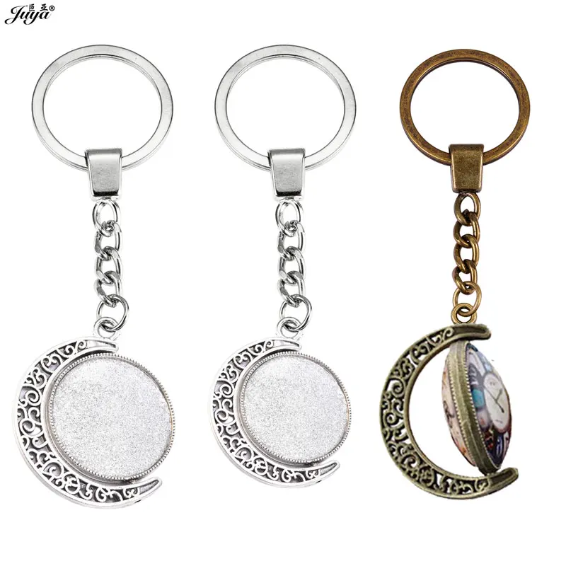 

5pcs/lot Double Sided Keychain Base 20/25/30mm Cabochon Settings Tray For DIY Key Chains Jewelry Making Supplies Accessories