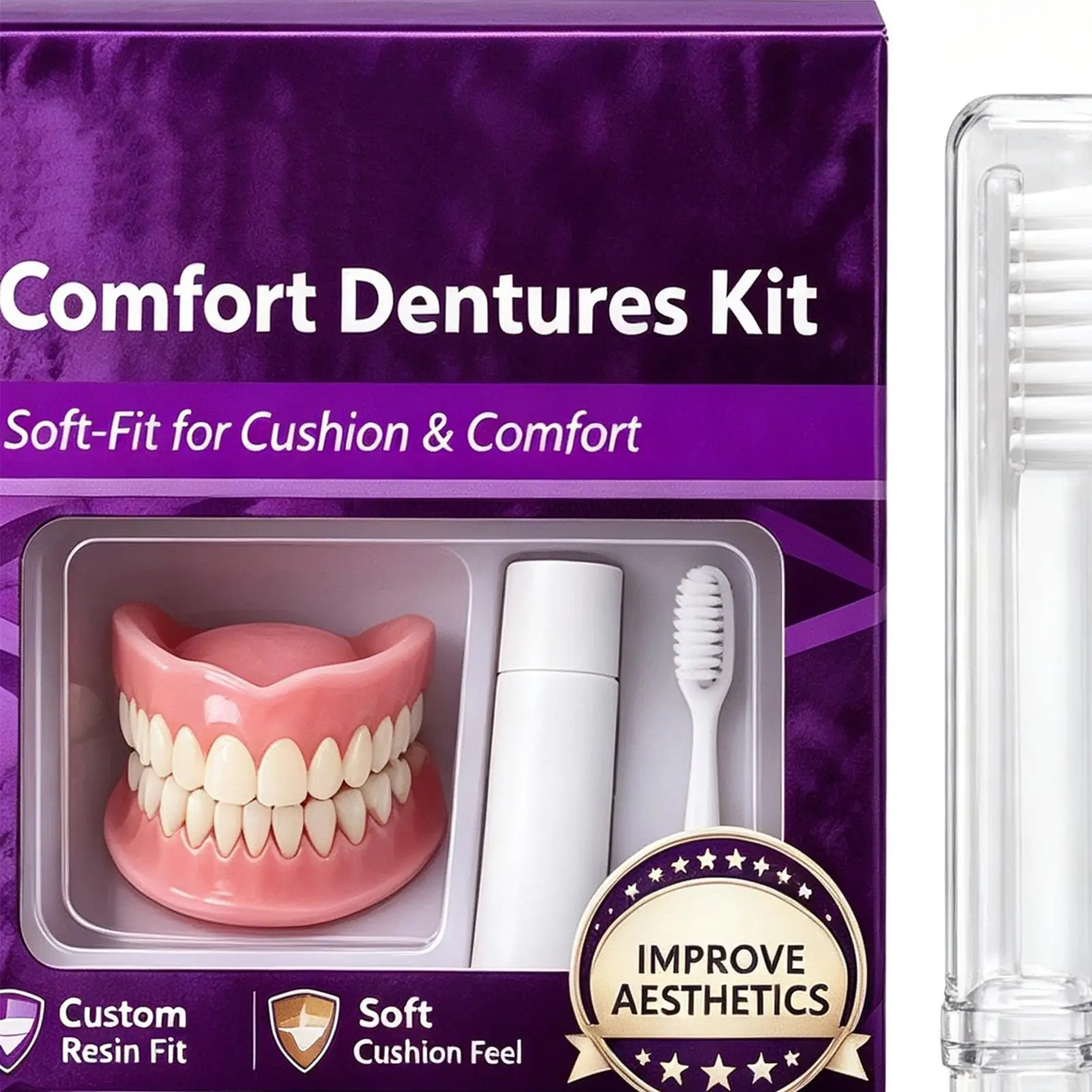 Denture Kit Temporary Moldable Comfortable with Cleaning Tools DIY Comfort Dentures Full Set for Men Women Seniors Parents Home