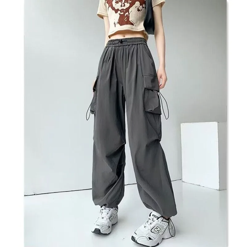 

Женские повседневные брюки для бега, однотонные брюки с низкой талией, широкие мешковатые брюки с завязками, уличная одежда Y2k, спортивные штаны большого размера