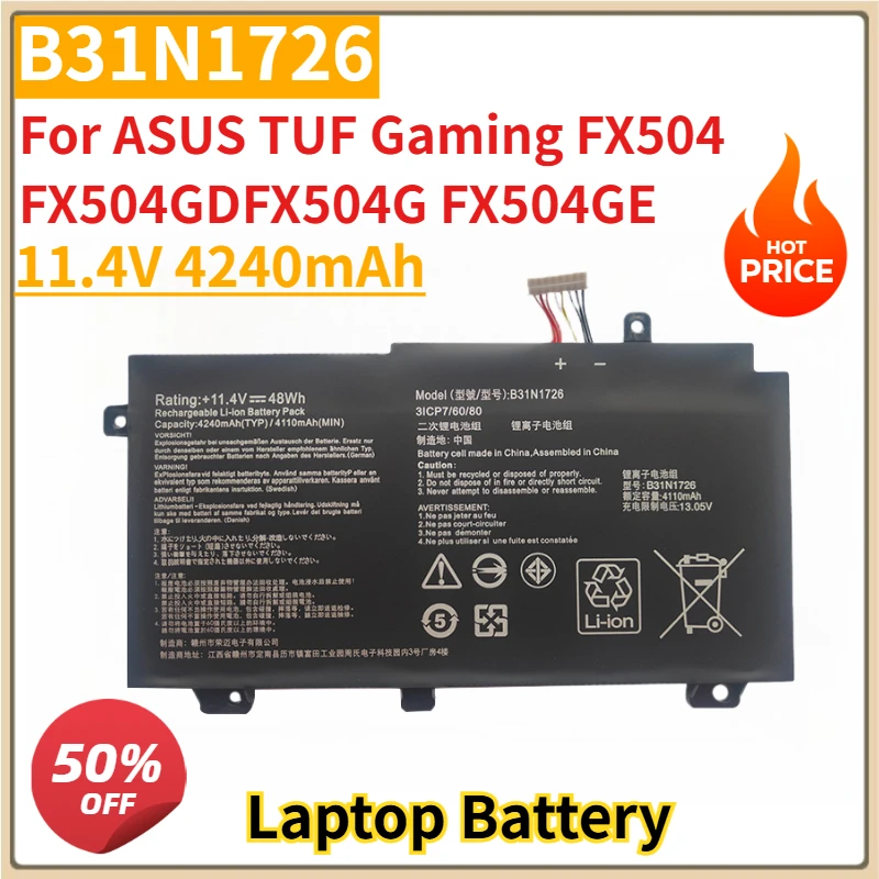 

New Laptop Battery 11.4V 4240mAh B31N1726 For ASUS TUF Gaming FX504 FX504GD FX504G FX504GE FX504GM FX505DT FX505DV FX505GE