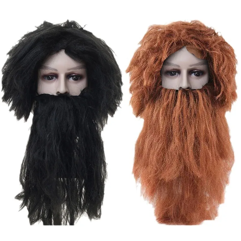 COS Halloween Wig Show Dress Up Aboriginal Wig Savage Wig Headgear بالإضافة إلى مجموعة اللحية