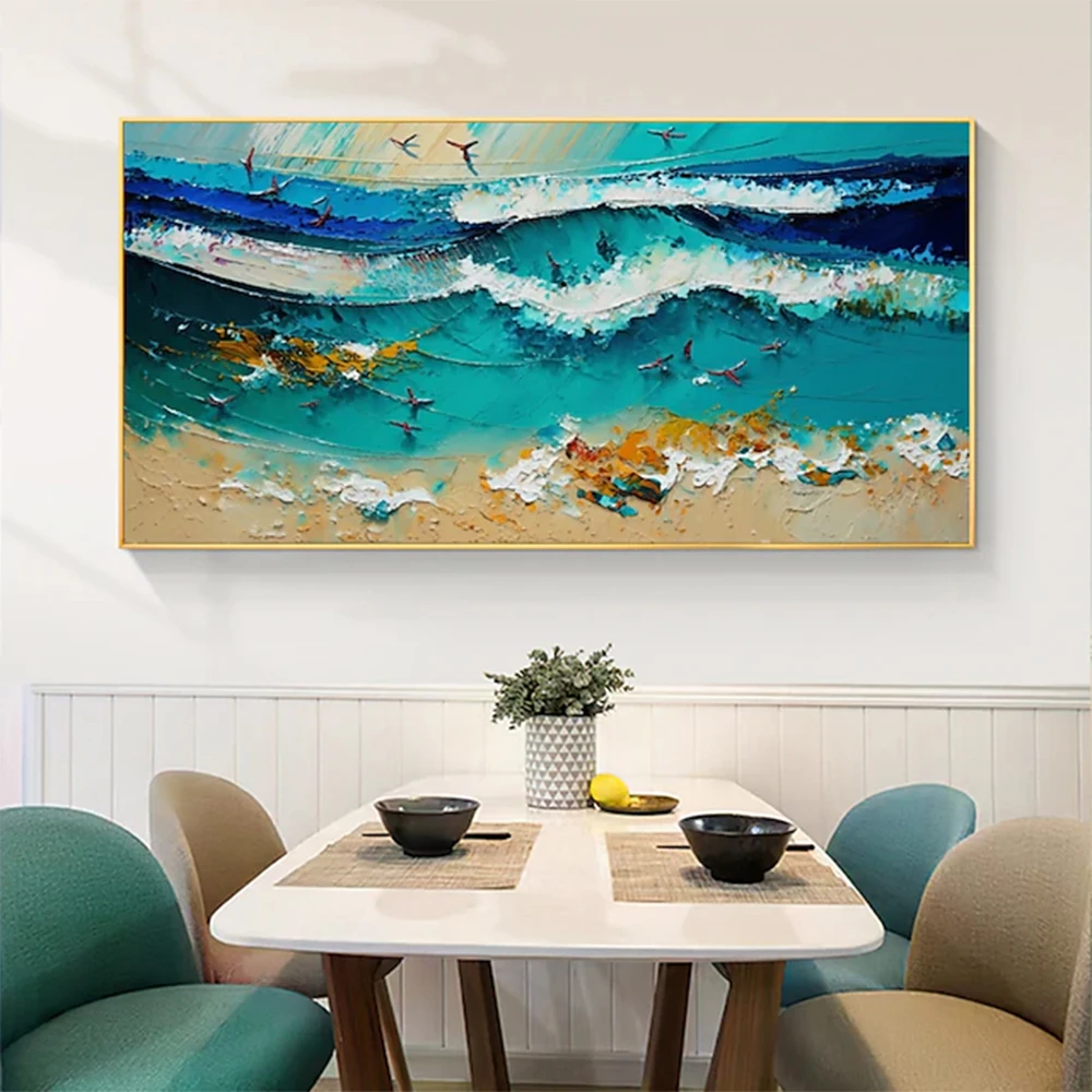 Handmade Oil Painting Wall Art Original The Waves Abstract Beach Painting Living Room Hallway Bedroom Decorative Painting