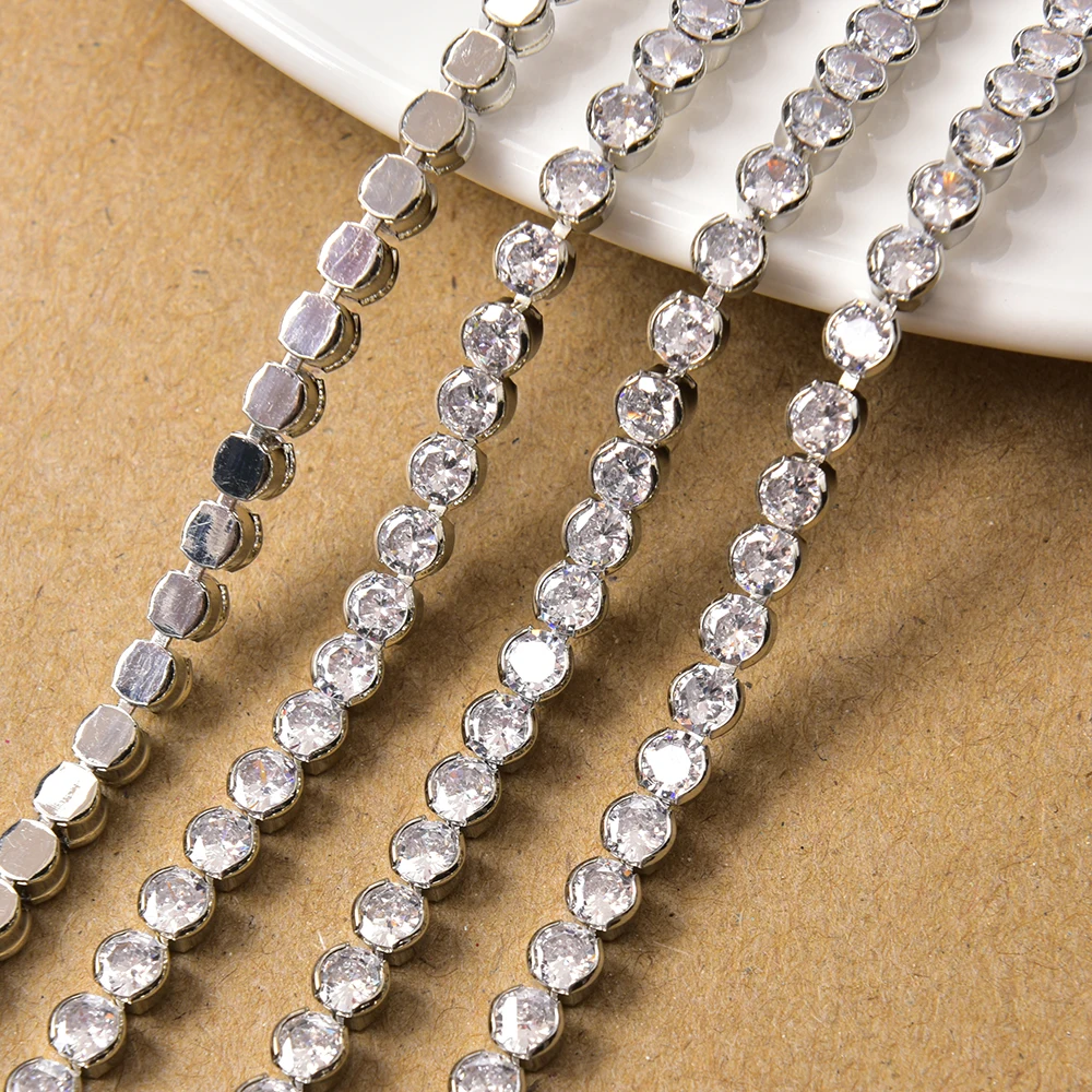 Shiny Silver Base Round Teardrop Rectangle Clear Zircon Rhinestone Chain Crystal Trim For Nail Art Jewelry Clothes Accessories