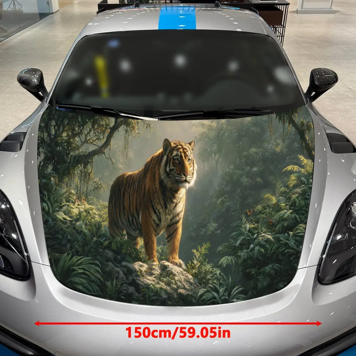 Car Decals A Tiger With Bold Stripes In Lush Tropical Jungle Scene Creation Car Hood Sticker, Waterproof Self - Adhesive Vinyl G