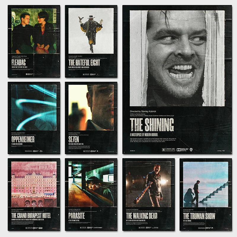 Póster de películas clásicas negras, impresiones de películas de The Shining/Oppenheimer/Grand Budapest Hotel, imagen impresa en lienzo para pared, decoración para el hogar y la sala de estar