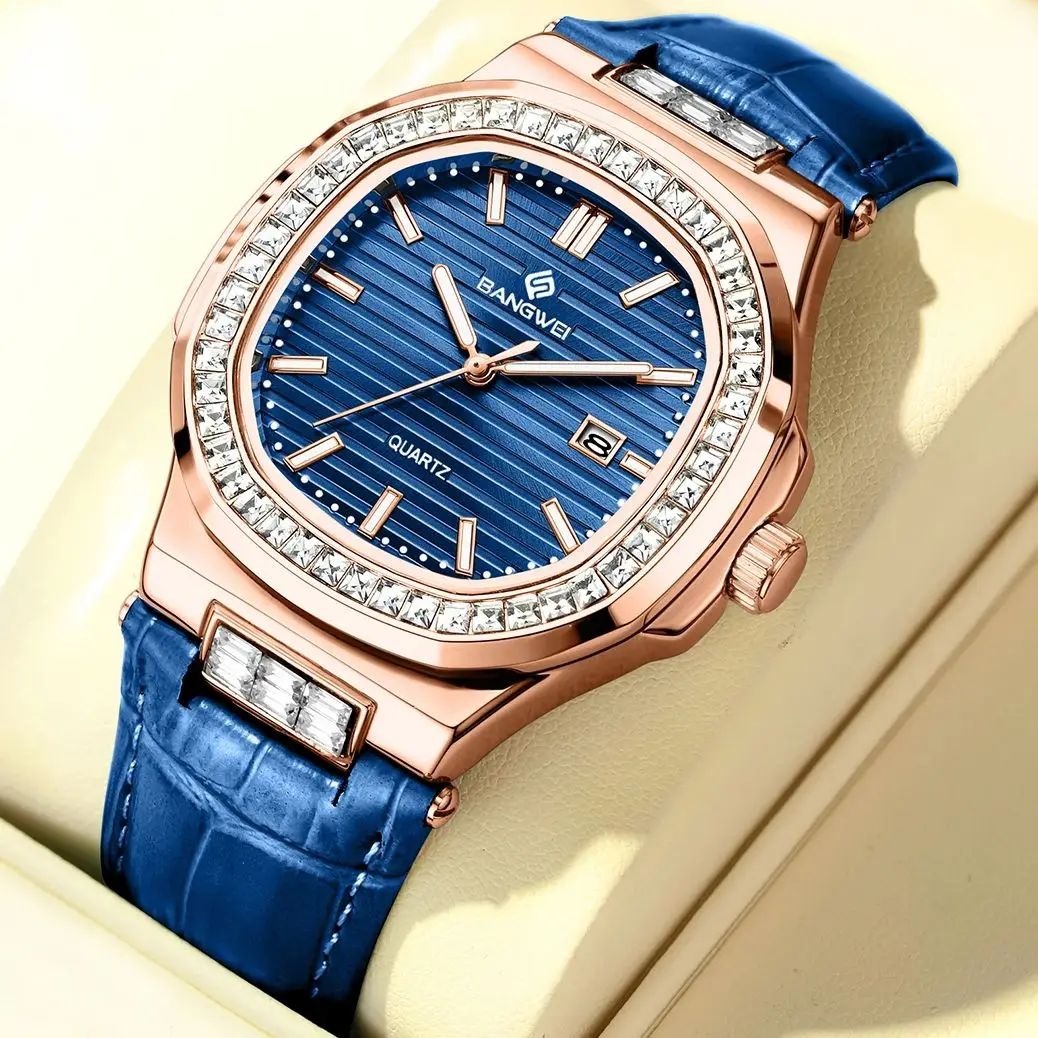 

Элегантные женские часы BANGWEI 2026: роскошные деловые кварцевые часы с люминесцентным циферблатом и датой, модные, для бизнеса, в комплекте с коробкой