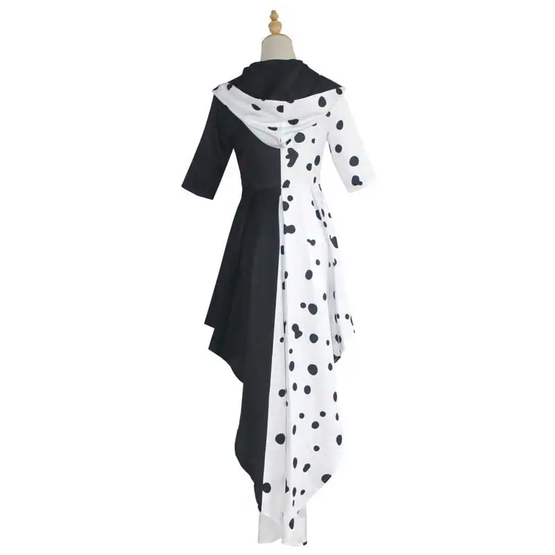 Disfraz De Madame Cruella De Vil para niñas y mujeres, vestido De sirvienta blanco y negro, guantes, peluca, vestido De lujo para fiesta De Halloween