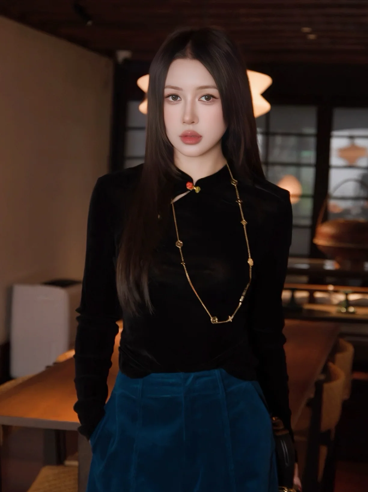 

Gyantong 2025 New Sle Velvet Base irt Women's Winter Slim Fit Traditional Chinese Sle Long Sve Knitted Top D232