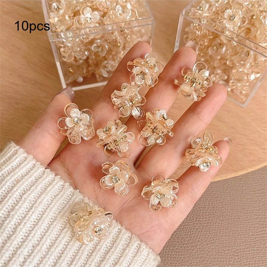 Cute Mini Flower Hair Clips, Transparent Crystal Hair Claw for