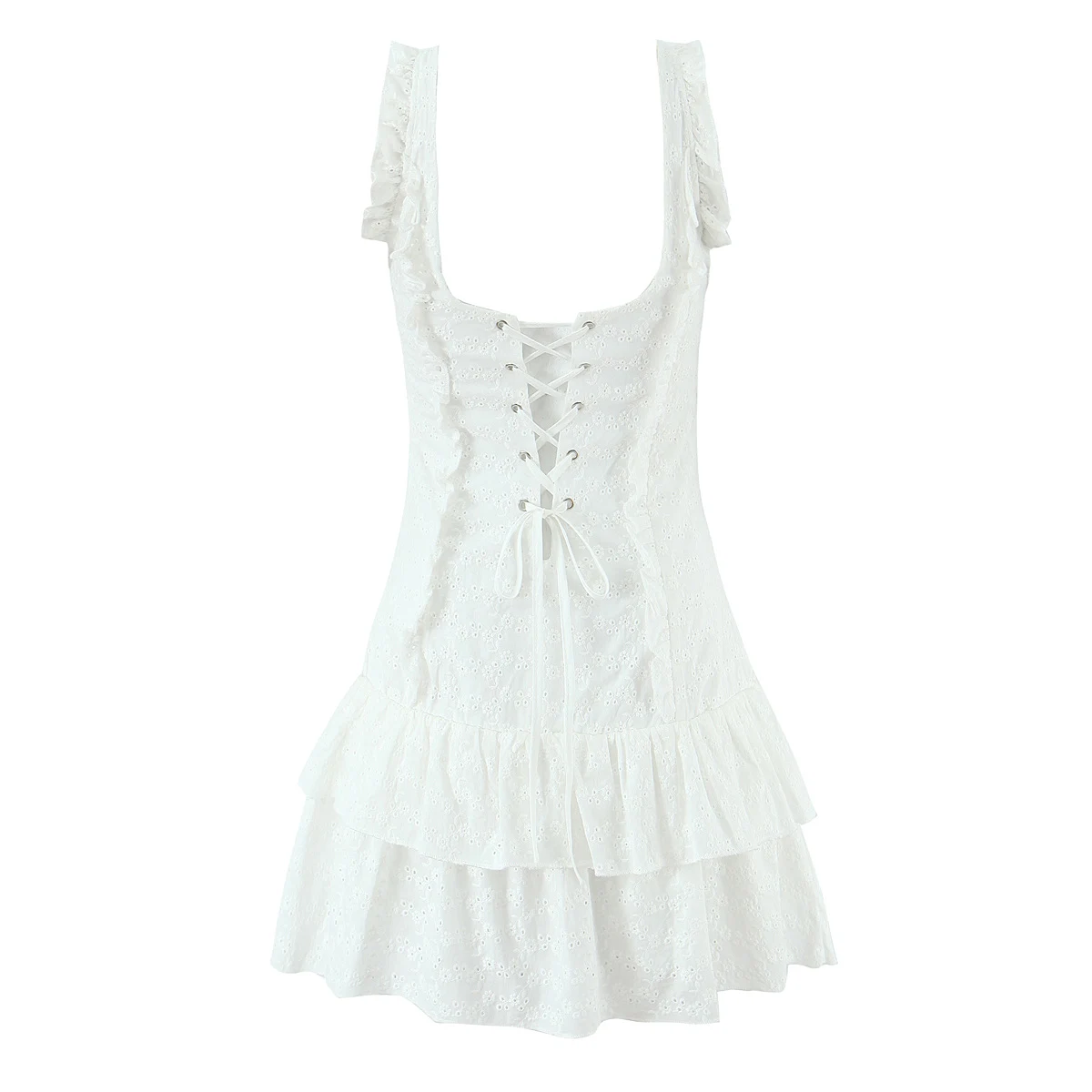 Französisch Stil Sexy Bandage Mini Kleid Weiß Baumwolle Backless Sommer Party Ärmel Bodycon Casual Damen Frauen Kleider Neue