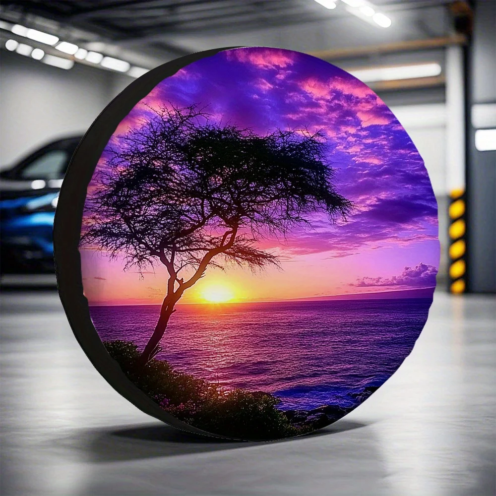 1pc, Purple Sunset Tree Multi-Purpose Polyester, Suitable For Picnic Use At Construction Site Parking