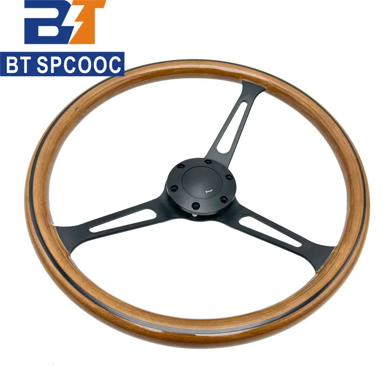 15inch 380mm Classic Solid Wood Long Hole Car Sport Steering Wheel With Black Line Pattern On Steering Wheels