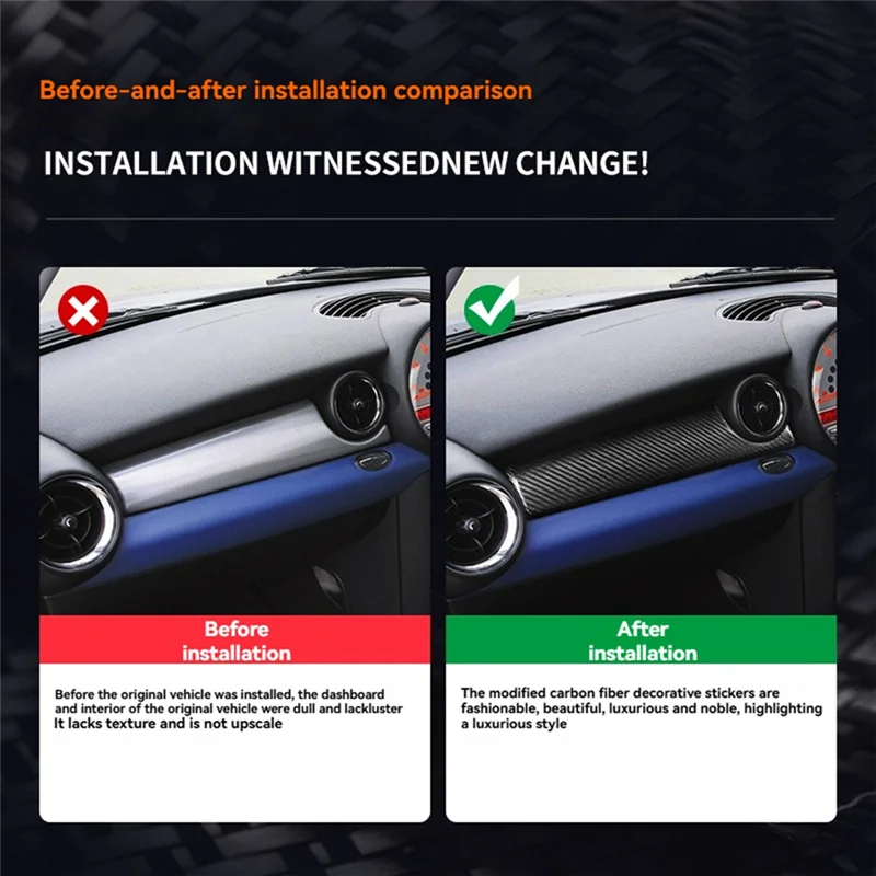 

For MINI R55 R56 2007-2013 Real Carbon Fiber Car Central Control Instrument Panel Decorative Cover Trim Sticker LHD