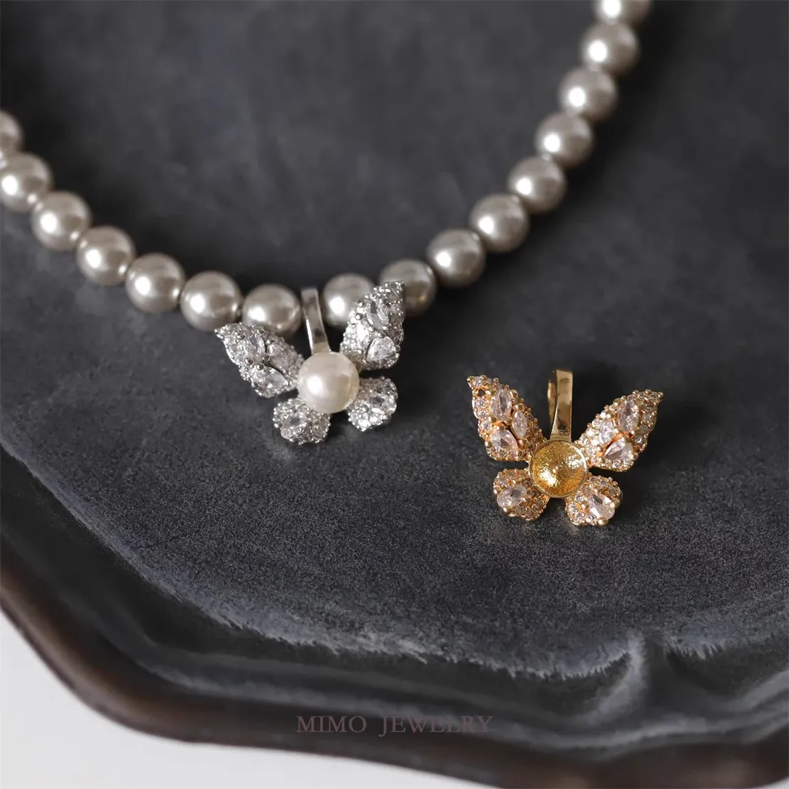

DIY Handmade Accessory with A Copper-plated Real Gold Zircon Slightly Inlaid Magnificent Butterfly All-purpose Pendant