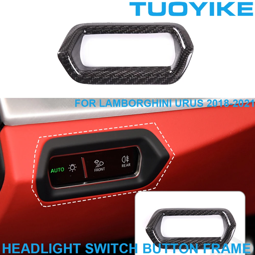 

Car Style Real Dry Carbon Fiber Dashboard Front Headlight Switch Button Frame Cover Trim Sticker For Lamborghini Urus 2018-2021