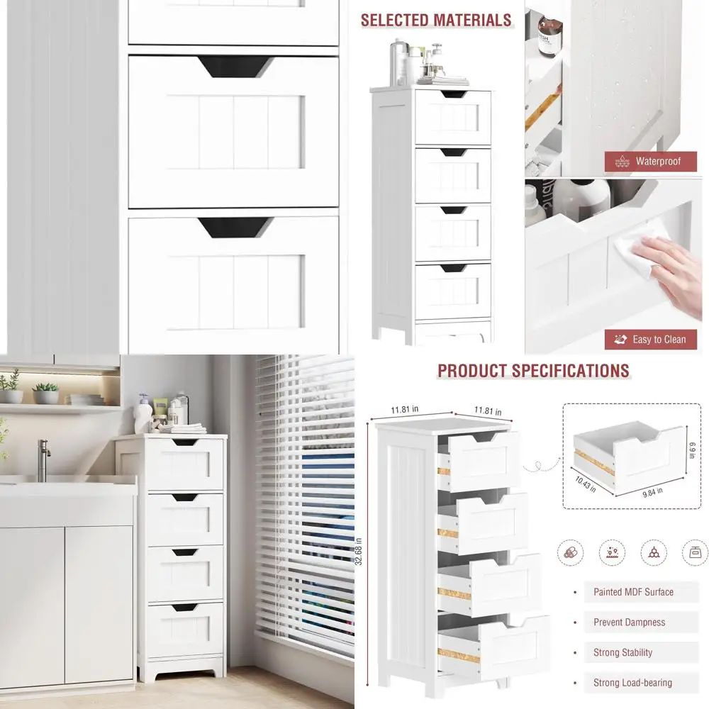 

Белый деревянный шкаф с 4 ящиками для хранения, отдельно стоящий, для ванной, прихожей и гостиной