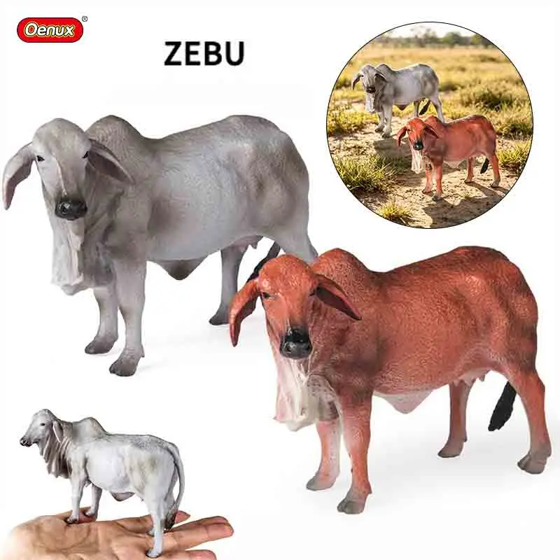 Oenux Simulated Zebu Bull Cattle Figurine Brahman Cattle Model Realistic Holstein Bull Farm Animal Statue Home Decor Collection