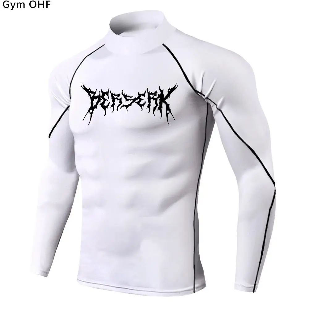 High Neck Men's Compression T-Shirt For Outdoor Training Fitness Gym Jogging Running Tight Elastic Breathable Sweatshirt Anime