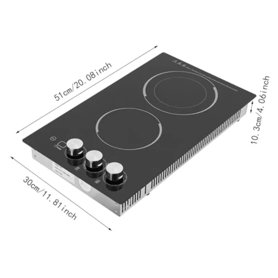 2-Burner Electric Ceramic Cooktop 110V with Adjustable Power Settings LED Display and Child Safety Lock for Kitchen Hotel Resta