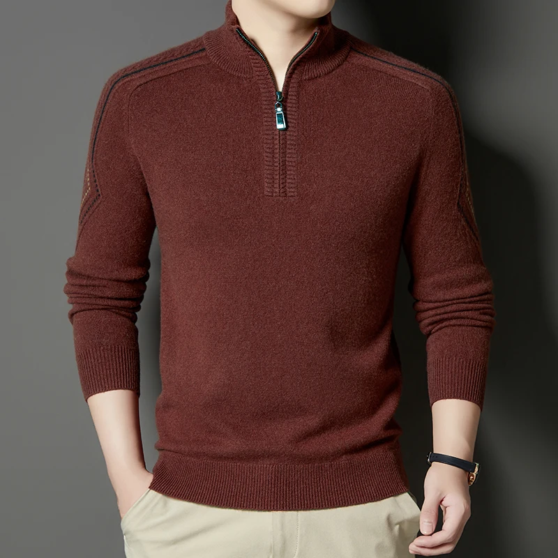 Top Quality Goat Cashmere Sweater for Men 2025 Winter Classic Zipper Warm Sweater Male Sheep Wool Clothes Pullover Jumpers