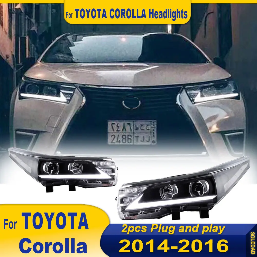 Car Full LED Headlight For Toyota Corolla 2014 2015 2016 Headlights LED DRL Running lights Bi-Xenon Beam Fog lights angel eyes