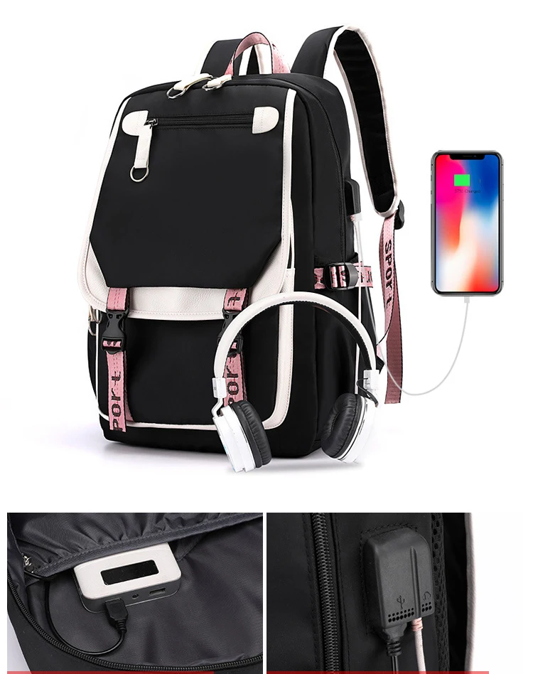 Jojo Bizarre Adventure Backpack Teenager School USB Charging Bags Men Women School Bag Travel Mochila