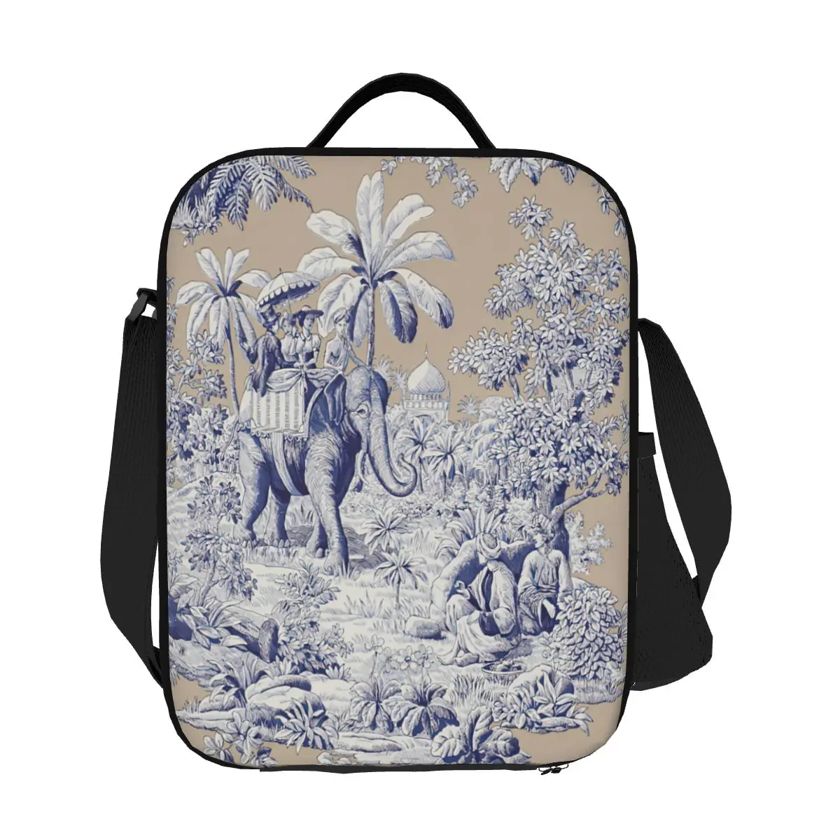 

Custom Navy Blue Toile De Jouy Elephant Motif Resuable Lunch Boxes for Women Thermal Cooler Food Insulated Lunch Bag Office Work