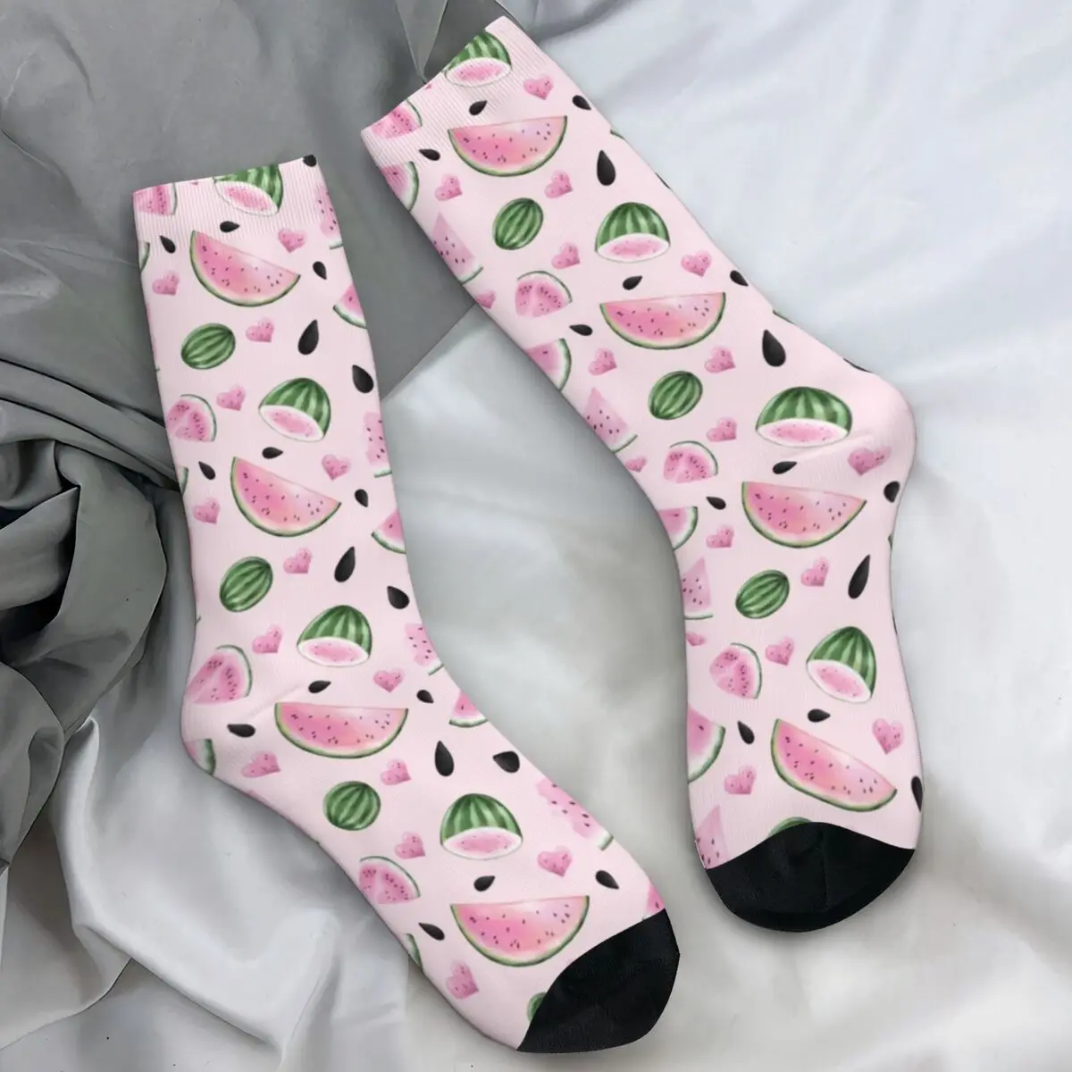 Watermelon Pattern Socks Winter Fruit Pink Cute Stockings Fashion Women Men Quality Socks Design Outdoor Sports Anti Skid Socks