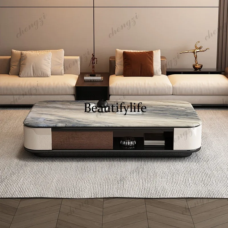 Marble coffee table advanced sense modern large apartment microcrystalline stone tea table living room tea table household
