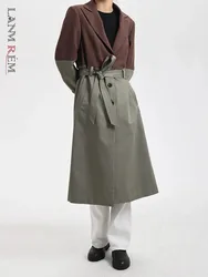 [LANMREM] Designer-Graben in gespleißter Kontrastfarbe für Damen, elegante Schnür-Windjacke mit geraffter Taille, 2025, Herbstneu, 26D8105