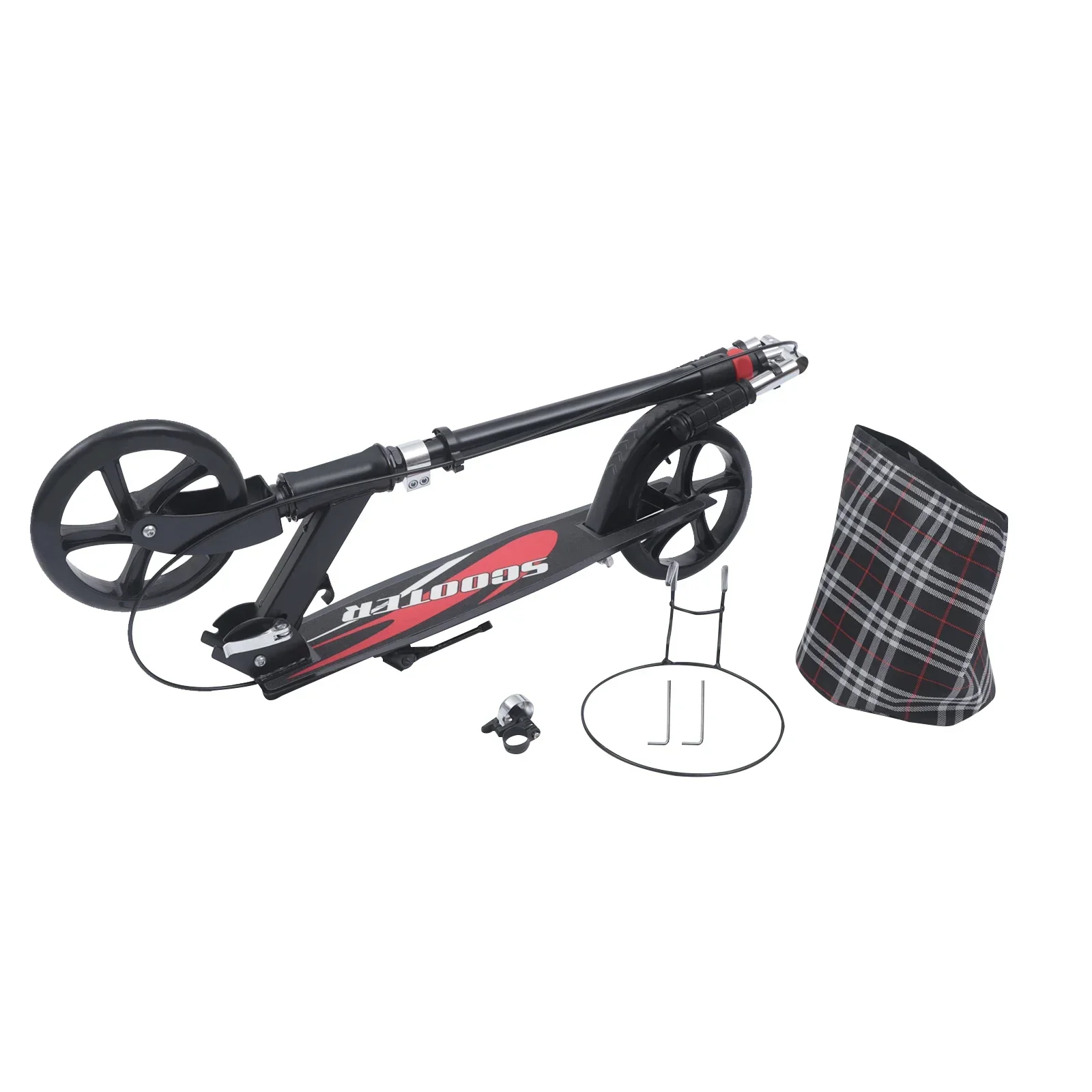 سكوتر قابل للطي للبالغين 200 كجم أسود مع فرامل وحقيبة تخزين قابلة للطي مع سكوتر ذو منصة واسعة وسميكة #6