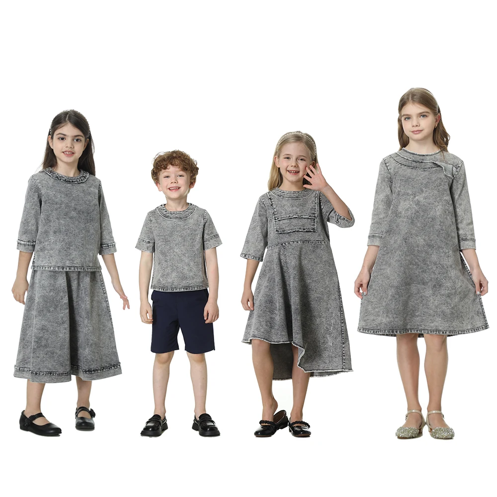 Washed Jeans Elegance Collection SS24 Girls Dresses Children Clothes Boys Top Girls Set Denim Casual Family Matching Clothing