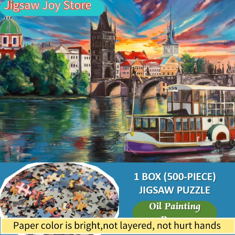 1 scatola di puzzle di carta (1 pezzo) - si adattano perfettamente tra loro - per adulti - Gioco "Dipinto a olio Praga" - Ideale per feste, famiglia e amici