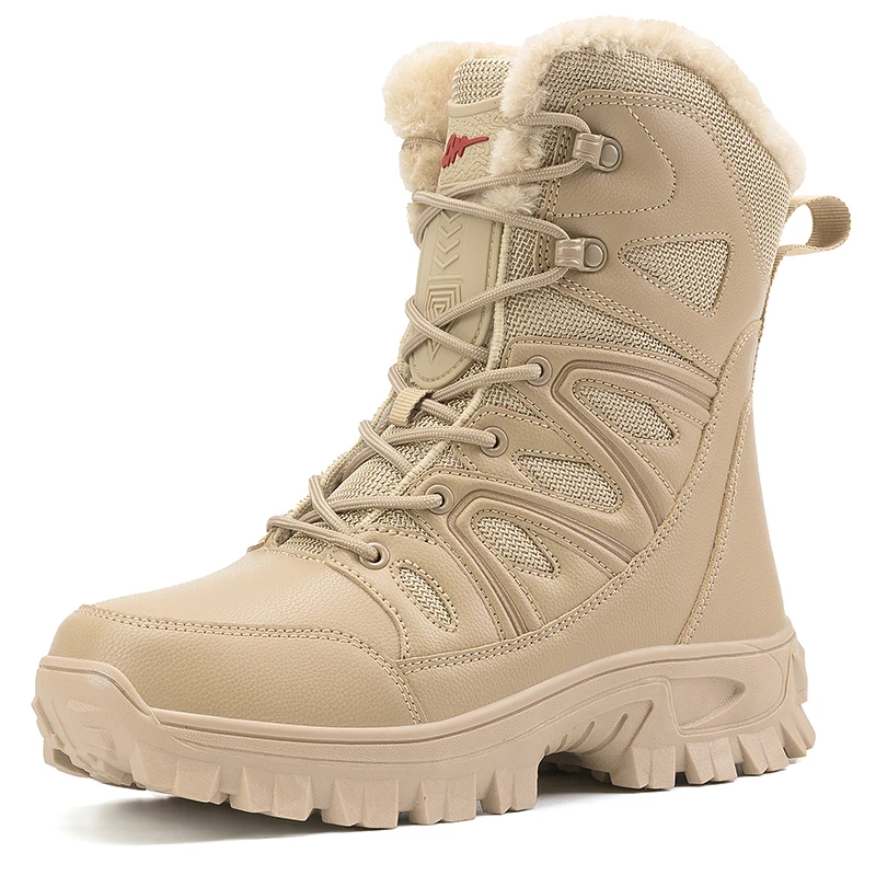 

Winter Large Size Leather Boots, Outdoor Hiking Boots, Fleece-Lined Warm Snow Boots, Men's High-Top Cotton Shoes