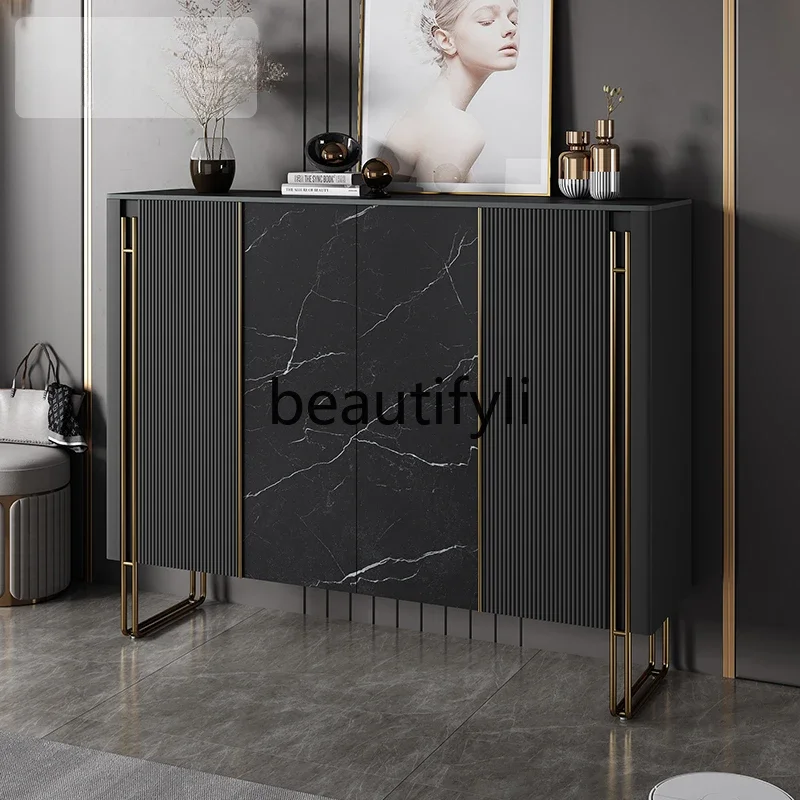 

shoe cabinet entrance cabinet integrated Italian light luxury modern simple storage side cabinet partition black rock slab