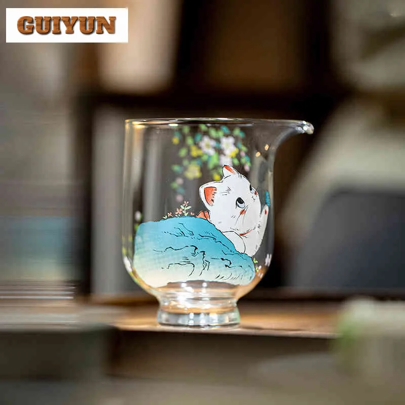 

130ml Cute Cat Glass High Foot Olecranon Tea Pitcher Pour Tea Cha Hai Dispenser Justice Cup Fair Mug Chinese Tea Set Supplies