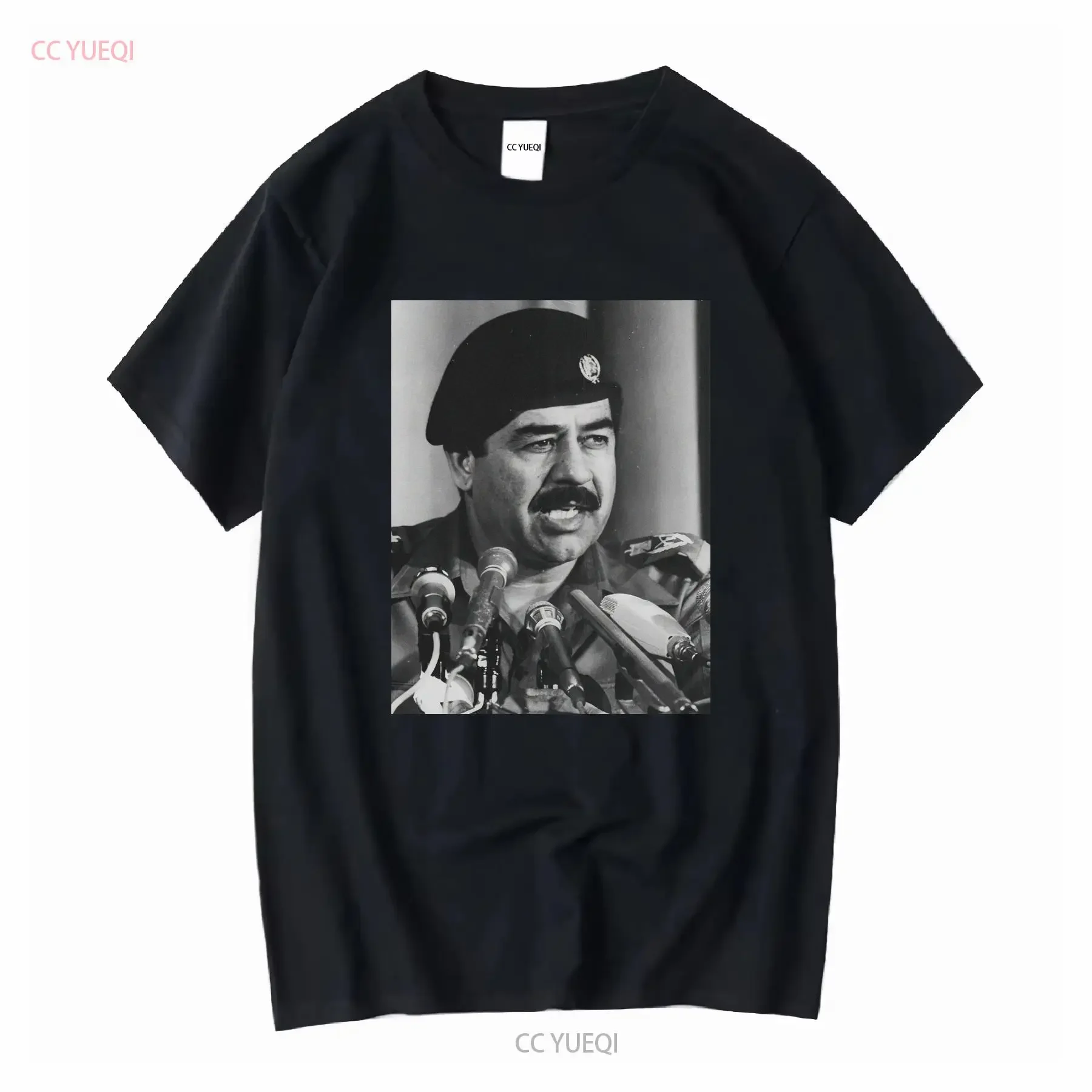 VINTAGE SADDAM HUSSEIN T SHIRT TEE PICTURE PHOTO old historical iraq gray 1700 vintage Washed Top For Everyday Wear homme