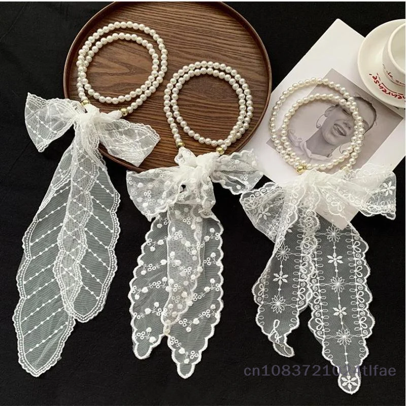 

1 шт. Y2K длинный кружевной пояс с искусственным жемчугом, пояс с цветочным бантом и завязками для платьев и джинсов, модный аксессуар