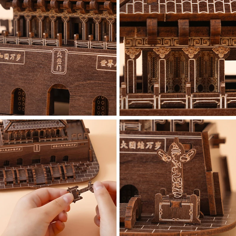 Puzzle 3D en bois de pékin Tiananmen, Kit de modèle d'architecture chinoise ancienne, jouet de construction éducatif pour enfants et adultes